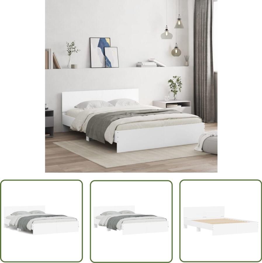 VidaXL Houten Bed Frame Witte Bed Frame Bedframe met hoofdeinde wit 150x200 cm Bed Frame 150x200 Slaapcomfort Hoofdeinde Bed