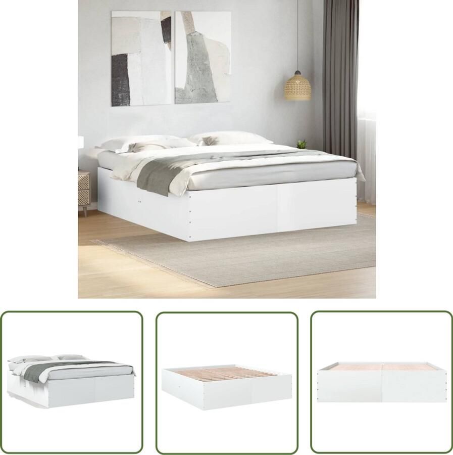 VidaXL Houten Bed Houten Bed Frame Bedframe massief hout wit 200x200 cm Tweepersoons Bed King Size Bed Modern Bed