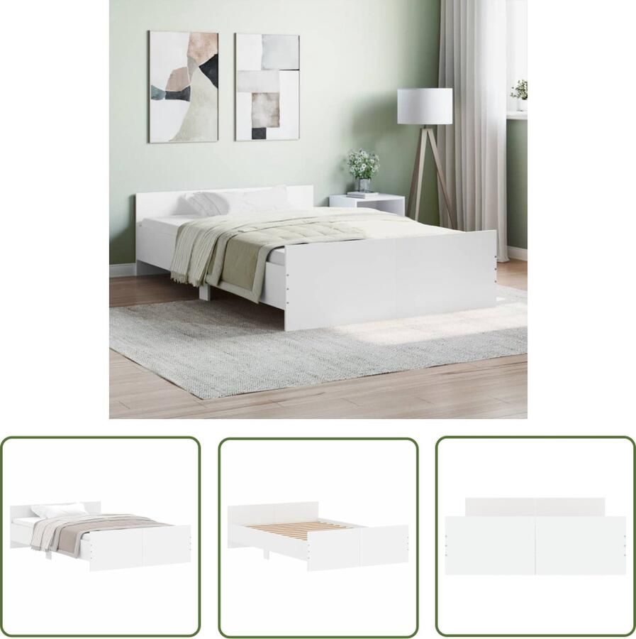 The Living Store Bedframe Houten Hoge Kwaliteit Functioneel hoofd- en voeteneinde Stevige lattenbodem Wit 203x123x50 cm Houten Bed Frame Houten Bed Tweepersoons Bed Boxspring Bed Slaapcomfort