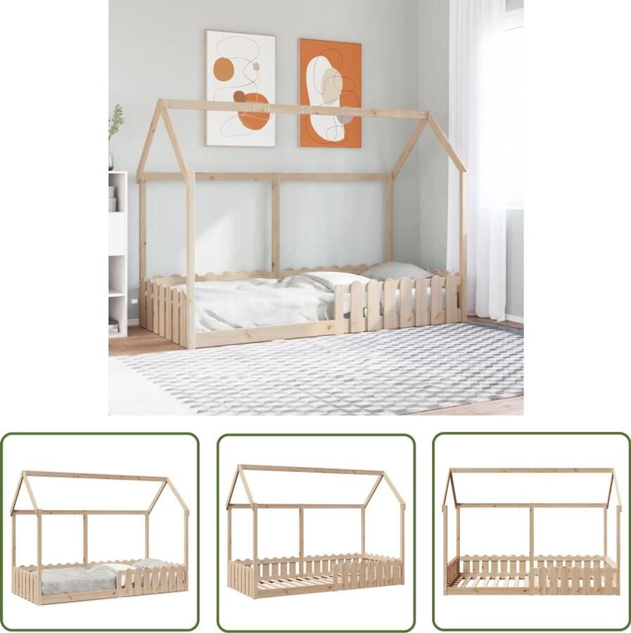 VidaXL Bedhuis massief grenenhout 90x190 cm Kinderbed Houten Bed Kids Bed Babykamer Speelgoedkast