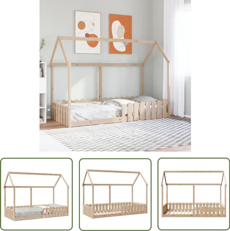 VidaXL Bedhuis massief grenenhout 90x200 cm Kinderbed Houten Bed Kids Bed Speelgoedbed Kinderkamer