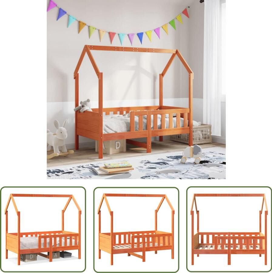 VidaXL Houten Bed Kinderbed Bedhuis wasbruin massief grenenhout 70x140 cm Kids Bed Frame Kinderkamer
