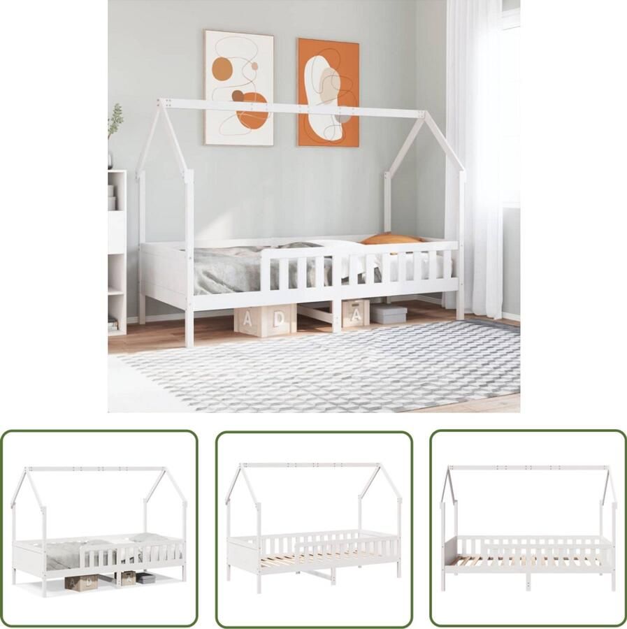 The Living Store Bedhuis wit massief grenenhout 90x190 cm Kinderbed Houten Bed Kids Bed Speelhut Bed Massief Hout Bed