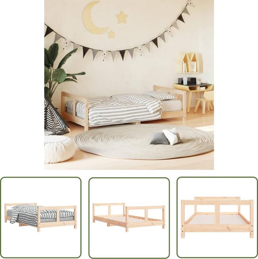 The Living Store Kinderbedframe Hout 165.5 x 85.5 x 45 cm Massief grenenhout Stevige lattenbodem Kinderbed Frame Houten Bed Kinderbed Grenenhouten Bed Peuterbed