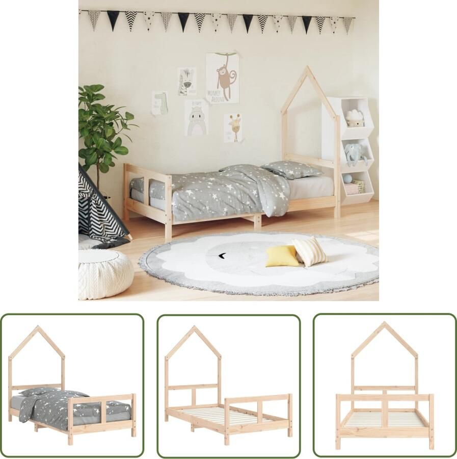 The Living Store Houten Kinderbedframe Peuterbed Huisontwerp Massief Grenenhout Stevige Lattenbodem 165.5 x 85.5 x 131 cm Geschikt voor kinderen vanaf 4 jaar Montage vereist