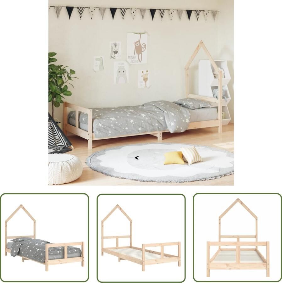 The Living Store Kinderbedframe Grenenhout 205.5 x 85.5 x 131 cm Huisontwerp Stevige lattenbodem Kinderbed Frame Houten Bed Grenenhout Bed Kids Bed Kinderkamer Decor