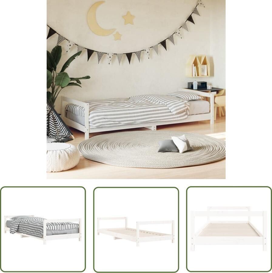 The Living Store Kinderbedframe Houten Wit 205.5 x 85.5 x 45 cm Geschikt voor kinderen vanaf 4 jaar Massief grenenhout Kinderbed Frame Houten Bed Kids Bed Wit Kinderbed Kindermeubel