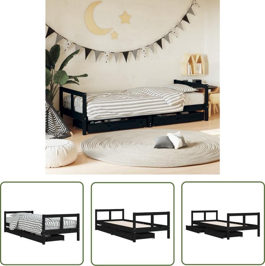 The Living Store Kinderbedframe Houten eenpersoonsbed Massief grenenhout Opberglades Functioneel hoofd- en voeteneinde 205.5 x 85.5 x 55 cm Kinderbed Frame Houten Bed Kids Bed Grenenhouten Bed Kinderkamer Meubels