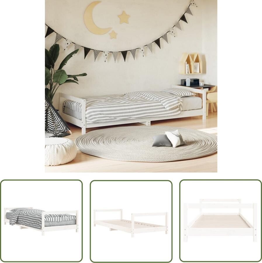 The Living Store Kinderbedframe Hout 195.5 x 95.5 x 45 cm Grenenhout Functioneel design Kinderbed Frame Houten Bed Kids Bed Grenenhouten Bed Wit Kinderbed