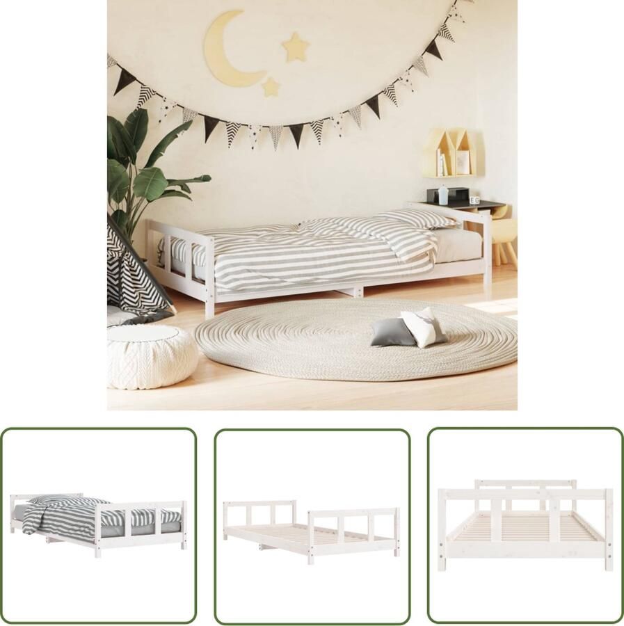 The Living Store Kinderbed Houten kinderbedframe Massief grenenhout 195.5 x 95.5 x 45 cm Wit Kinderbed Frame Houten Bed Kindermeubilair Grenenhouten Bed Kids Bed