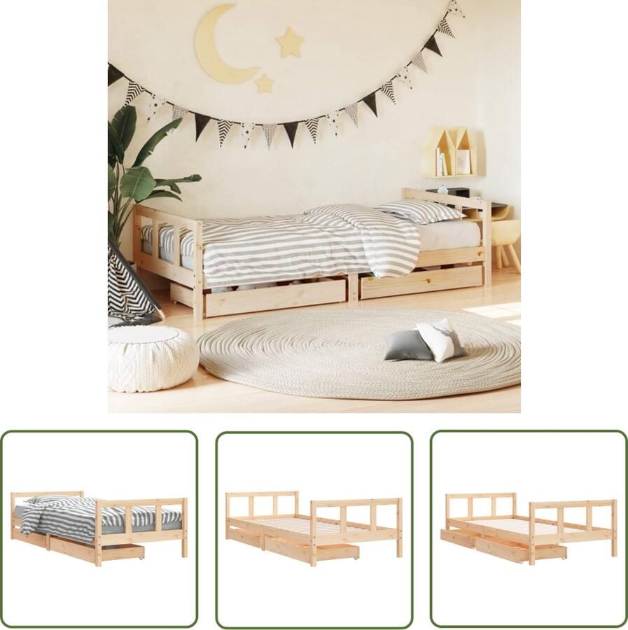 The Living Store Kinderbedframe Massief grenenhout Met opberglade Functioneel ontwerp 205.5 x 95.5 x 45 cm Kinderbed Frame Houten Bed Kids Bed Kindermeubel Grenenhouten Bed