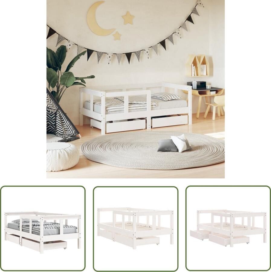 The Living Store Kinderbedframe Houten wit 147.5 x 76 x 56 cm Inclusief opberglade Kinderbed Frame Houten Bed Kids Bed Grenenhouten Bed Kindermeubel