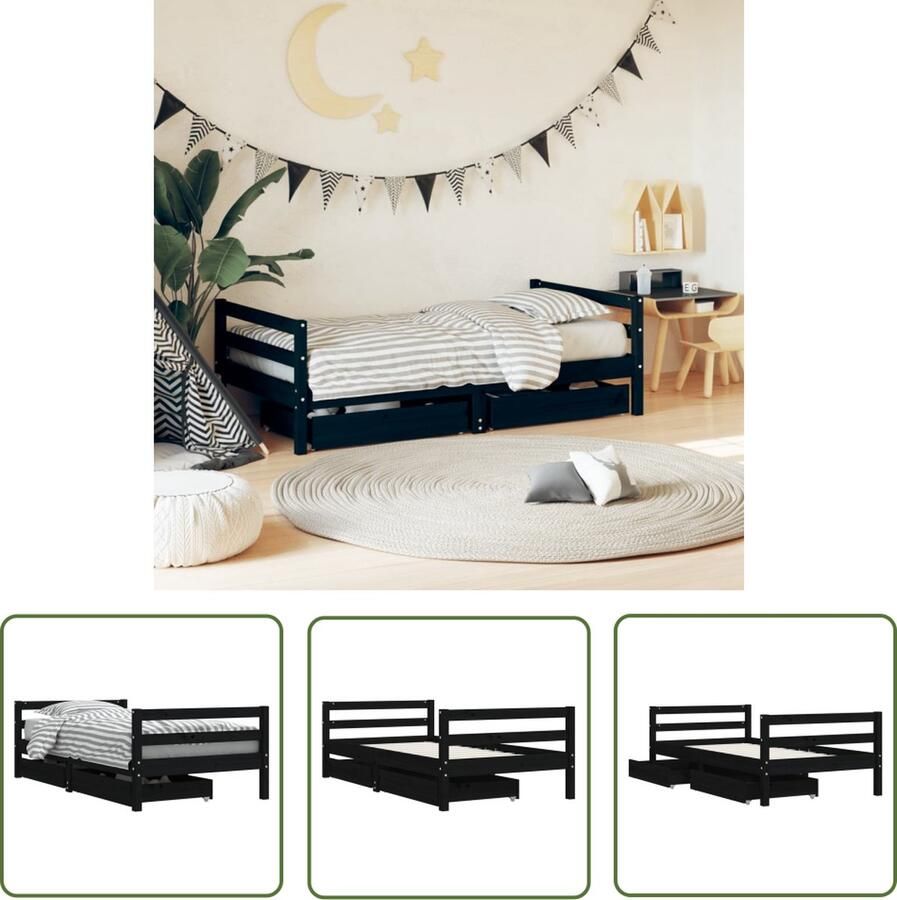 The Living Store Kinderbedframe Massief grenenhout Opberglade Functioneel hoofd- en voeteneinde Gedroomd design 165.5 x 85.5 x 52 cm Kinderbed Frame Houten Bed Kids Bed Kinderkamer Decoratie Peuterbed