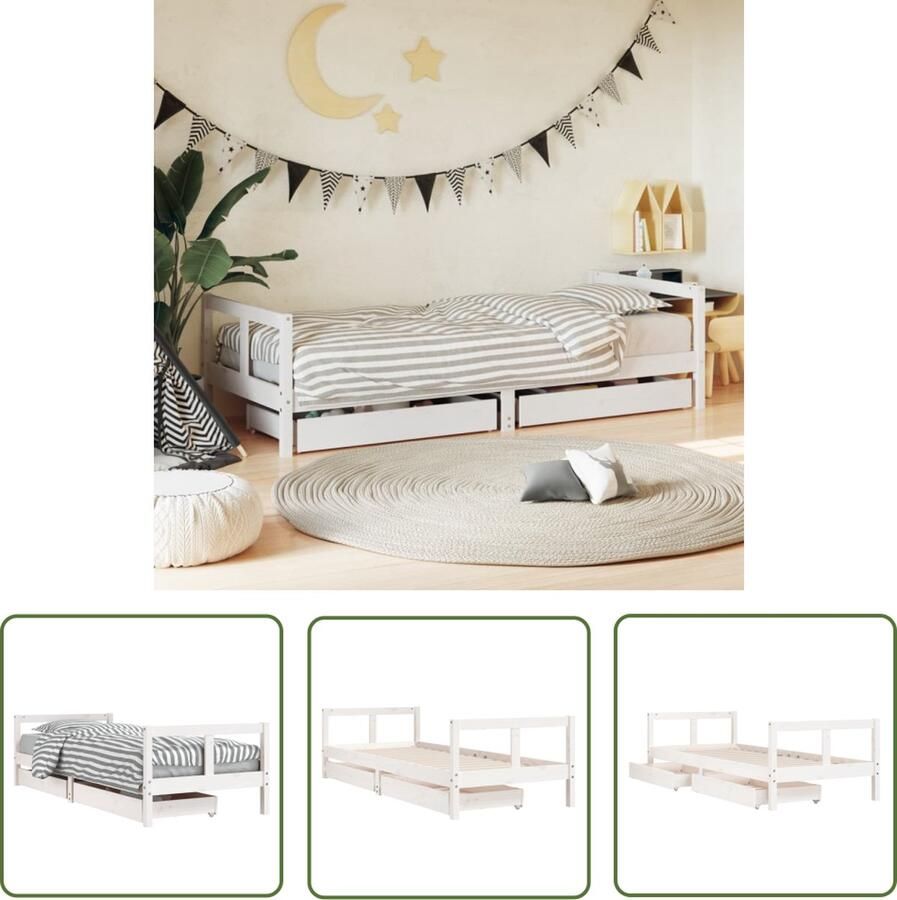 The Living Store Kinderbedframe Houten 205.5 x 85.5 x 55 cm Massief grenenhout Inclusief opberglade Geschikt voor matras 80 x 200 cm Wit Montage vereist Kinderbed Frame Houten Bed Kids Bed Kindermeubel Kinderkamer Meubels