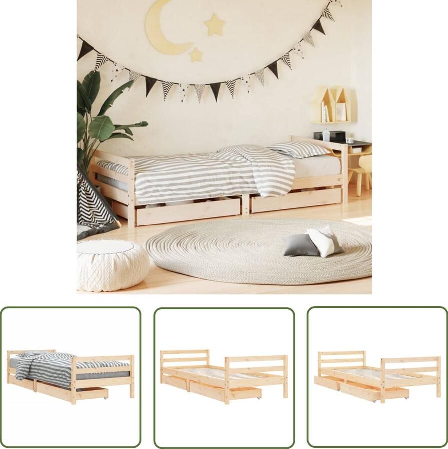 The Living Store Kinderbedframe Houten eenpersoonsbed van massief grenenhout Met opberglades Geschikt voor kinderen vanaf 4 jaar Afmetingen- 205.5 x 95.5 x 52 cm Matras- 90 x 200 cm Montage vereist