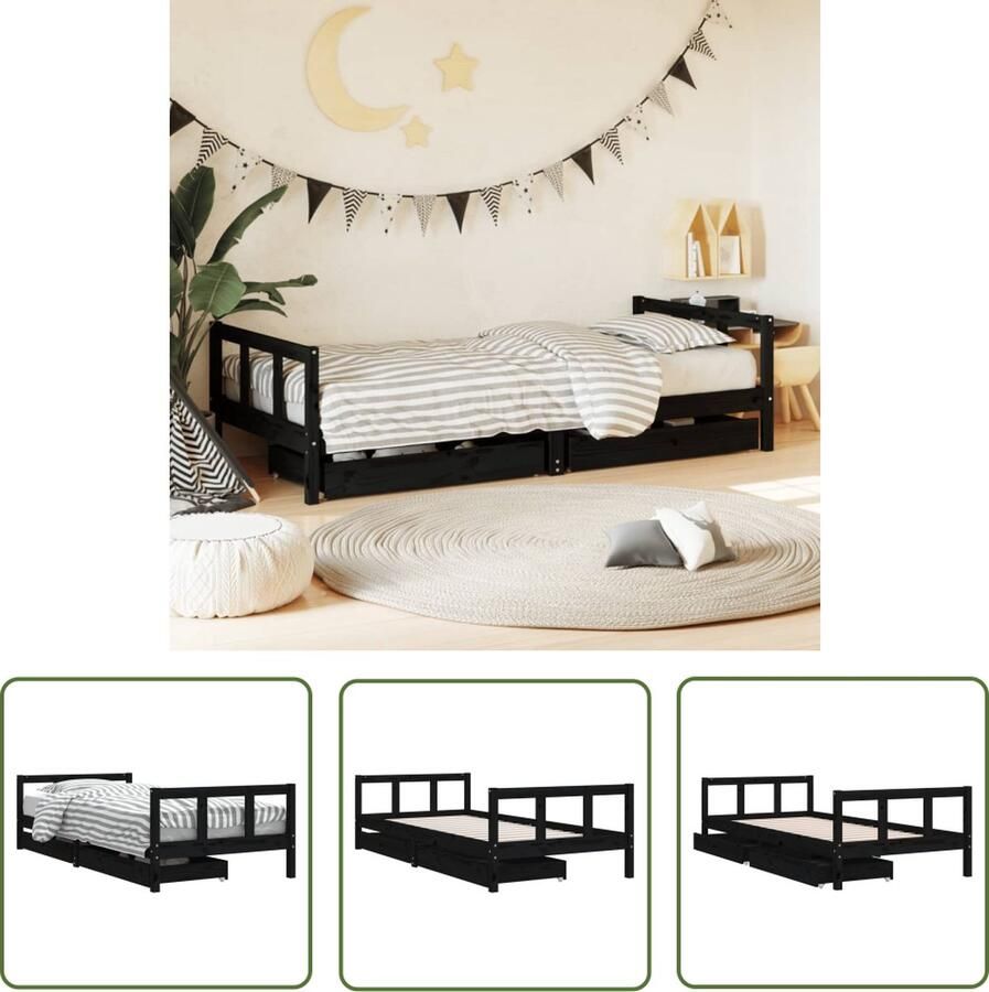 The Living Store Houten Kinderbedframe Droom Bedden Afmeting- 205.5 x 95.5 x 45 cm Kleur- Zwart Kinderbed Frame Houten Bed Kids Bed Kinderkamer Decoratie Grenenhouten Bed