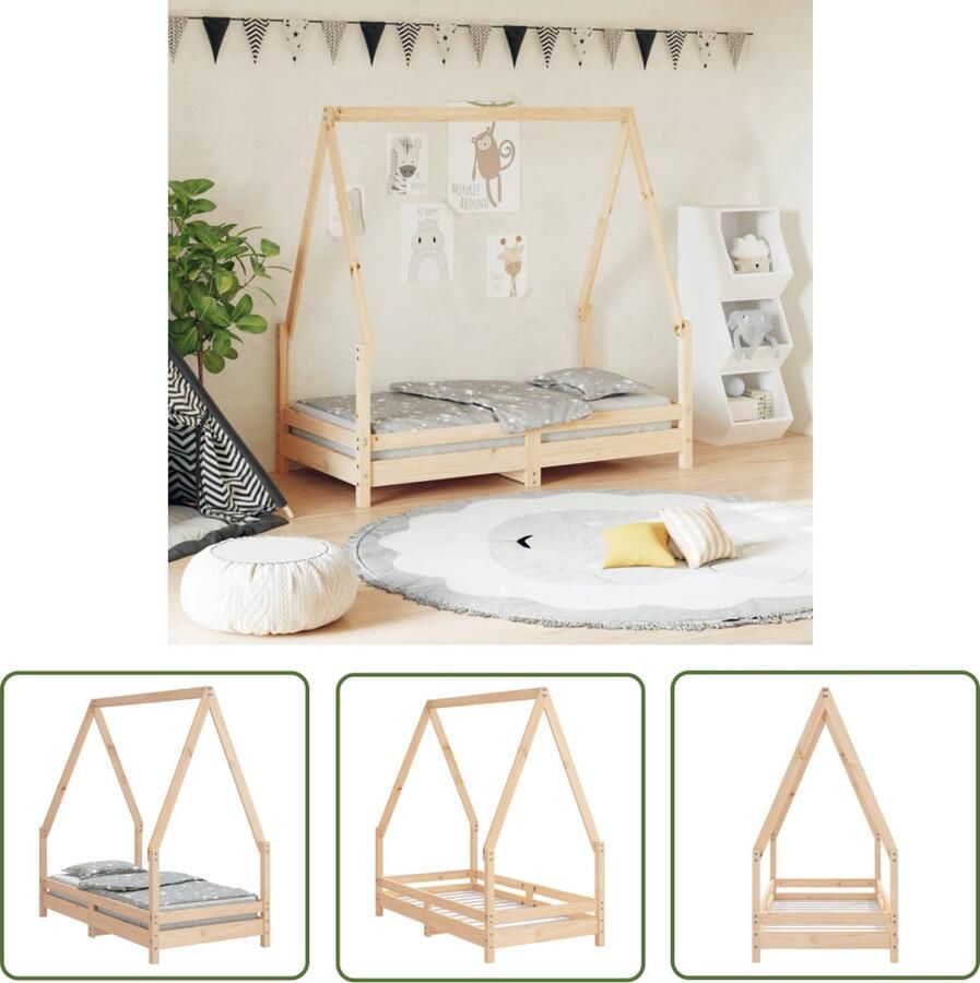The Living Store Kinderbedframe Houten peuterbed in huisvorm 145.5 x 75.5 x 143 cm Geschikt voor matras 70 x 140 cm Massief grenenhout Kinderbed Houten Bed Peuterbed Kids Bed Kinderkamersdecoratie