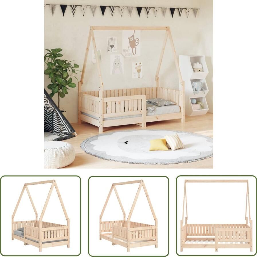The Living Store Kinderbedframe Houten peuterbed in dakvorm 145.5 x 75.5 x 149 cm Geschikt voor 70 x 140 cm matras Onbehandeld grenenhout Montage vereist Kinderbed Houten Bed Peuterbed Kidsbed Kinderkamers
