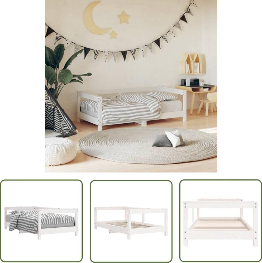 The Living Store Kinderbed Houten Kinderbedframe Wit 147.5 x 76 x 46 cm Massief grenenhout Kinderbed Houten Bed Kids Bed Grenenhouthout Kinderkamermeubel