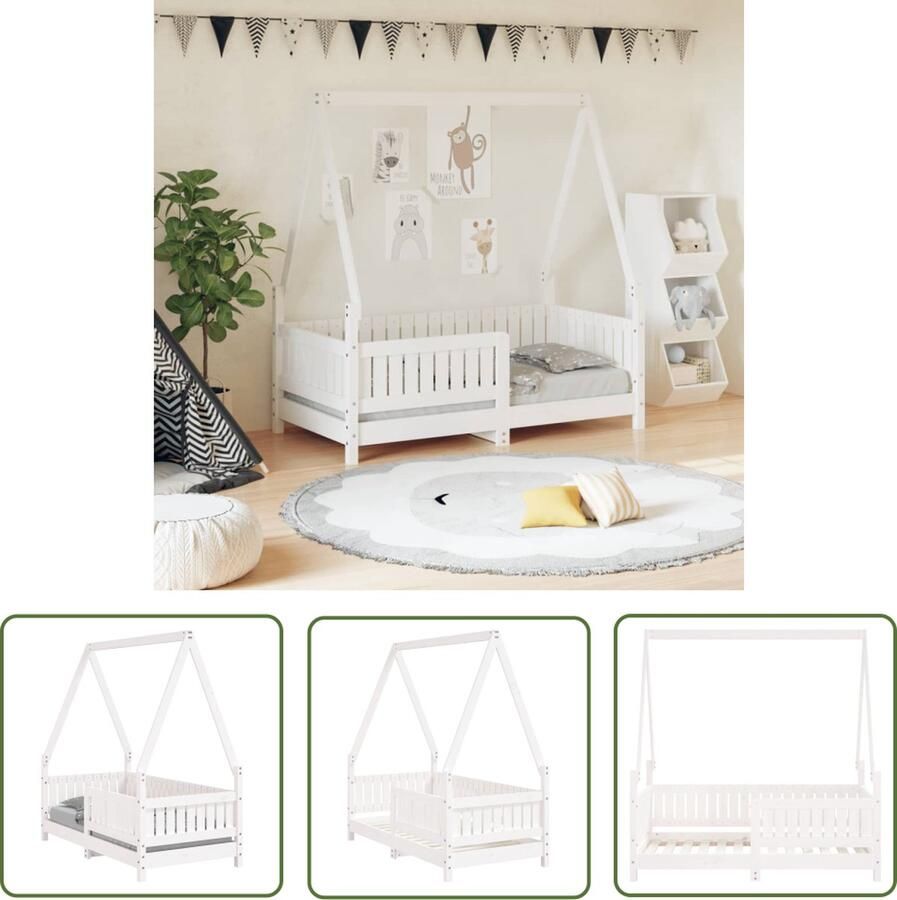 The Living Store Kinderbedframe Hout Peuterbed Huisje 145.5 x 75.5 x 149 cm Wit Kinderbed Houten Bed Peuterbed Kids Bed Kinderkamers