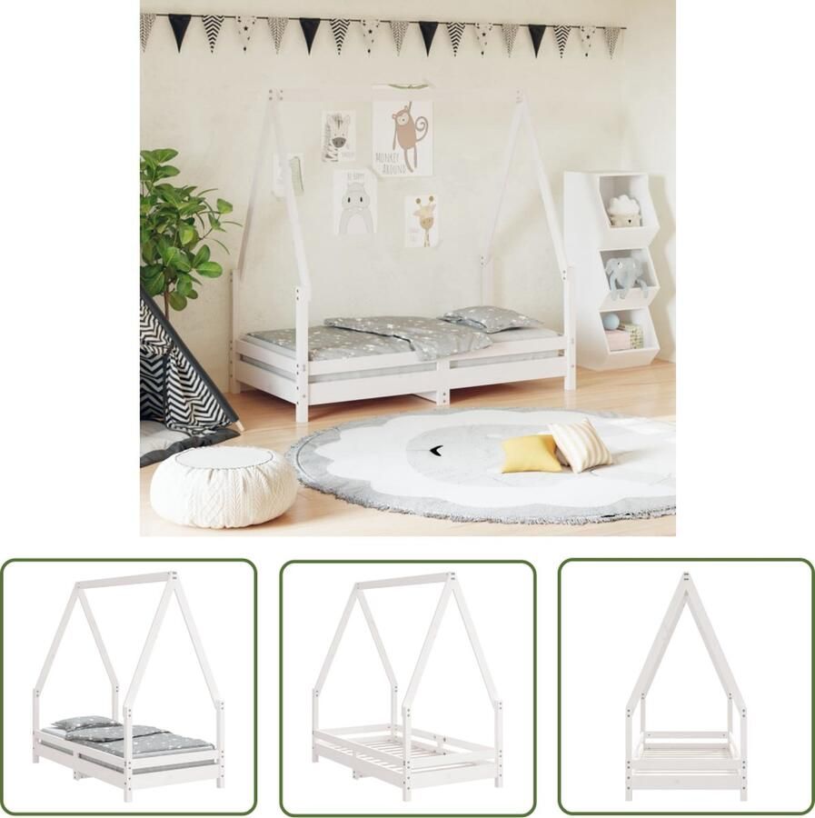 The Living Store Houten Kinderbedframe Peuterbed Wit 145.5 x 75.5 x 143 cm Massief grenenhout Kinderbed Houten Bed Peuterbed Wit Kinderbed Grenenhouthouten Bed