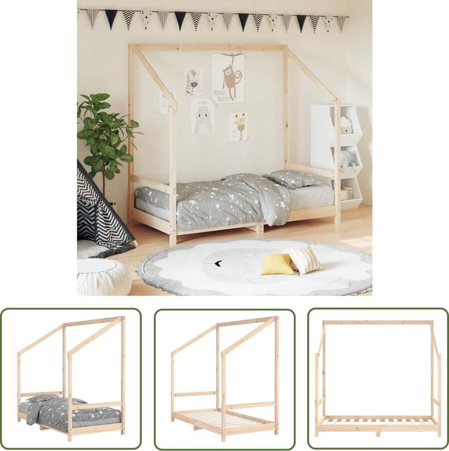 The Living Store Kinderbed Houten Bedframe Massief grenenhout 165.5 x 85.5 x 158 cm Geschikt voor kinderen vanaf 4 jaar Kinderbed Houten Bed Grenenhouten Bed Peuterbed Kids Bed