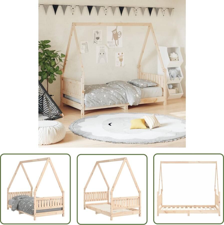 The Living Store Houten Kinderbedframe Peuterbed Massief Grenenhout Huisje Ontwerp 165.5 x 85.5 x 146 cm 4+ jaar Kinderbed Houten Bed Peuterbed Grenenhouthout Bed Kids Bed