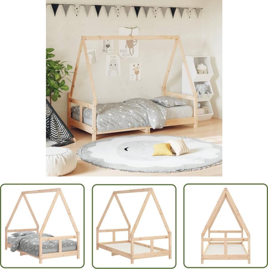 The Living Store Kinderbedframe Houten peuterbed in huisje ontwerp Massief grenenhout Stevige lattenbodem 165.5 x 85.5 x 133 cm Geschikt voor kinderen vanaf 4 jaar Montage vereist