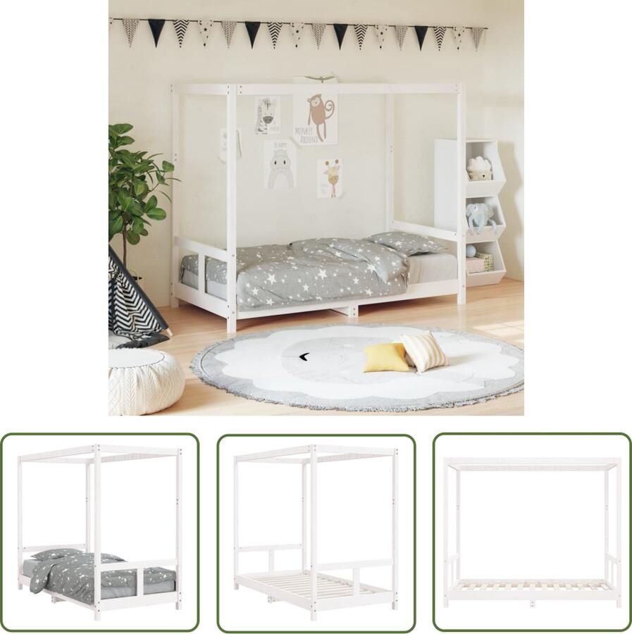 The Living Store Kinderbedframe Hemelbed Massief grenenhout Wit 165.5 x 85.5 x 140 cm 80 x 160 cm Geschikt vanaf 4 jaar Kinderbed Houten Bed Hemelbed Kids Bed Kinderkamers