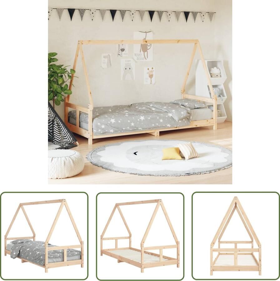 The Living Store Kinderbed Houten peuterbed in huisje ontwerp Massief grenenhout Stevige lattenbodem 205.5 x 85.5 x 133 cm Kinderbed Houten Bed Peuterbed Kids Bed Huisjesbed