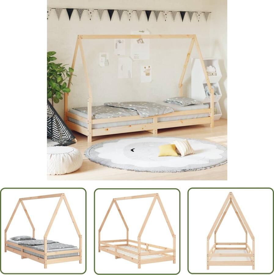 The Living Store Houten Kinderbedframe Peuterbed met Huisje 205.5 x 85.5 x 139.5 cm Massief Grenenhout Kinderbed Houten Bed Peuterbed Kidsbed Huisjesbed
