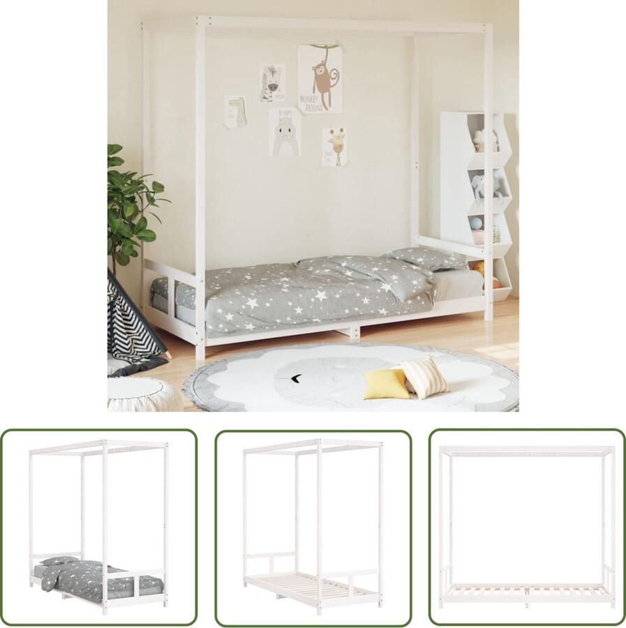 The Living Store Houten Kinderbedframe Hemelbed 205.5 X 85.5 X 190 cm Wit Kinderbed Houten Bed Kids Bed Peuterbed Hemelbed