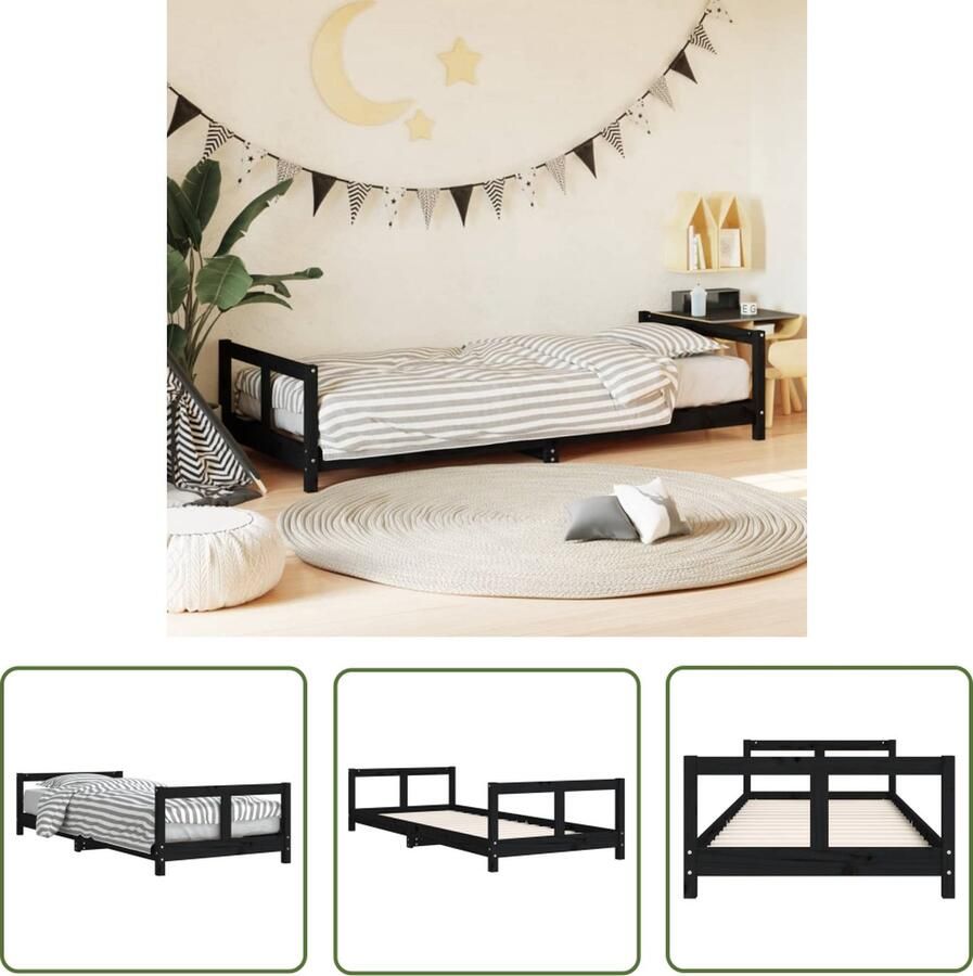 The Living Store Houten Kinderbedframe Elegant en tijdloos Kinderbed Afmetingen- 205.5 x 85.5 x 45 cm Kleur- Zwart Materiaal- Massief grenenhout Geschikte matras- 80 x 200 cm Ken- Inclusief stevige lattenbodem Montage vereist
