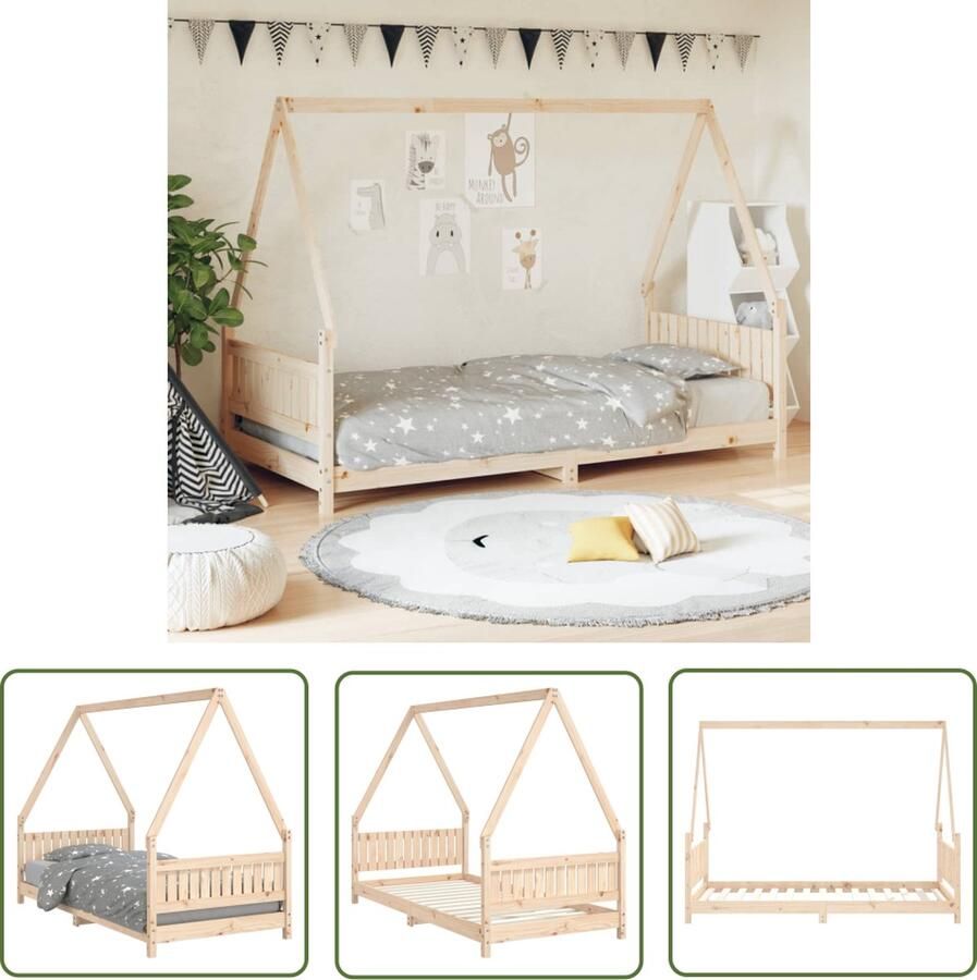 The Living Store Kinderbed Grenenhout Houten Frame Peuterbed Dakvormig Ontwerp 195.5x95.5x146cm Geschikt voor 90x190cm Matras Montage vereist Leeftijd 4+ Kinderbed Houten Bed Peuterbed Grenenhout Bed Kids Bed
