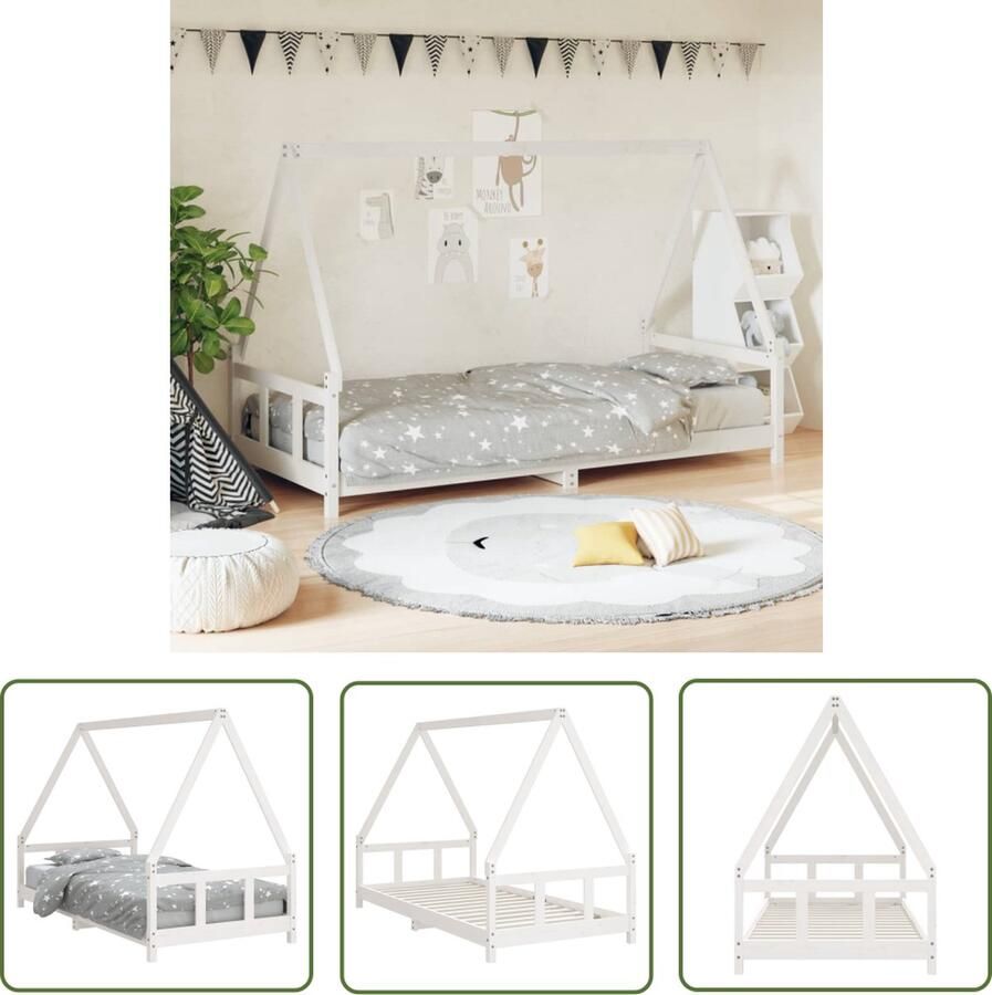 The Living Store Kinderbedframe Hout Huisje 195.5 x 95.5 x 133 cm Wit Kinderbed Houten Bed Kids Bed Huisjesbed Kinderkamer Decoratie
