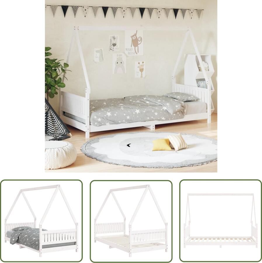 The Living Store Kind en Junior Kinderbed Huisje Wit 195.5 x 95.5 x 146 cm Massief grenenhout Kinderbed Houten Bed Kids Bed Kinderkamers Design Kinderbed