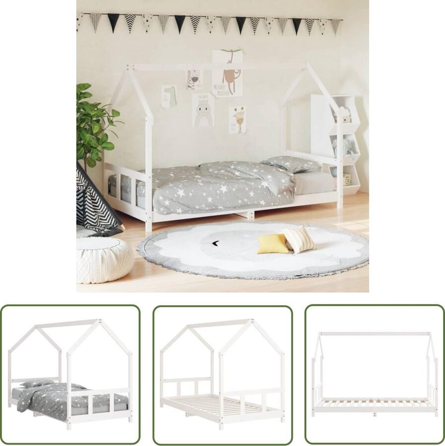 The Living Store Peuterbed Houten Bedframe 195.5 x 95.5 x 133 cm Wit Kinderbed Houten Bed Peuterbed Kids Bed Grenenhouthouten Bed