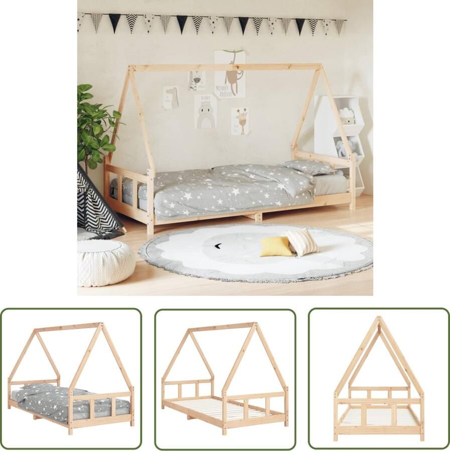 The Living Store Kinderbedframe 90x200 cm massief grenenhout Kinderbed Houten Bed Peuterbed Grenenhout Bed Kids Bed