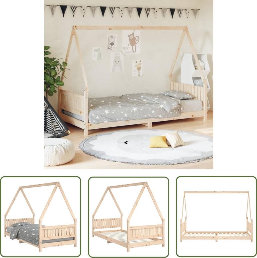 The Living Store Houten Kinderbedframe Peuterbed in Huisje Ontwerp Massief Grenenhout 205.5x95.5x146 cm Geschikt voor 90x200 cm Matras Vanaf 4 jaar Kinderbed Houten Bed Peuterbed Kids Bed Grenenhouthout