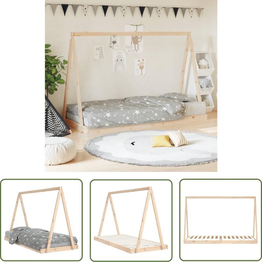 The Living Store Houten Kinderbed Tipibed Ontwerp 209 x 94 x 134 cm Massief grenenhout Kinderbed Houten Bed Tippied Kidsbed Grenenhouthout