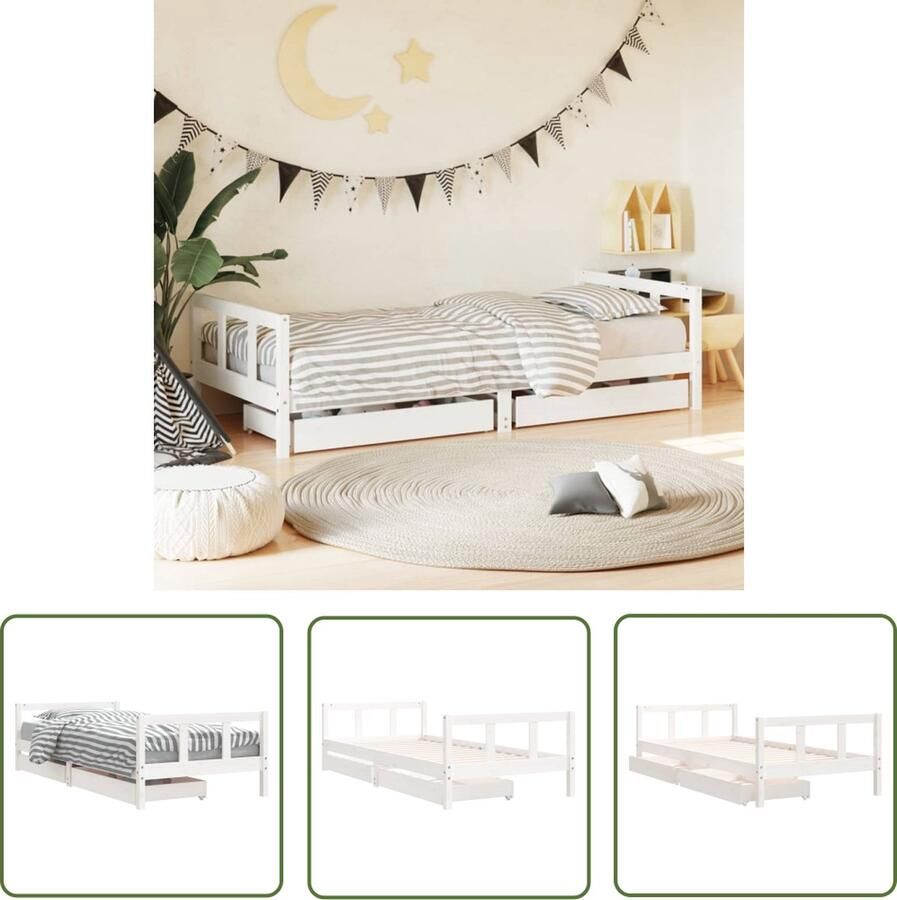The Living Store Kinderbed Kinderbedframe Massief grenenhout 205.5 x 95.5 x 45 cm Met opberglade Kinderbed Houten Bed Grenenhouten Bed Peuterbed Kidsbed