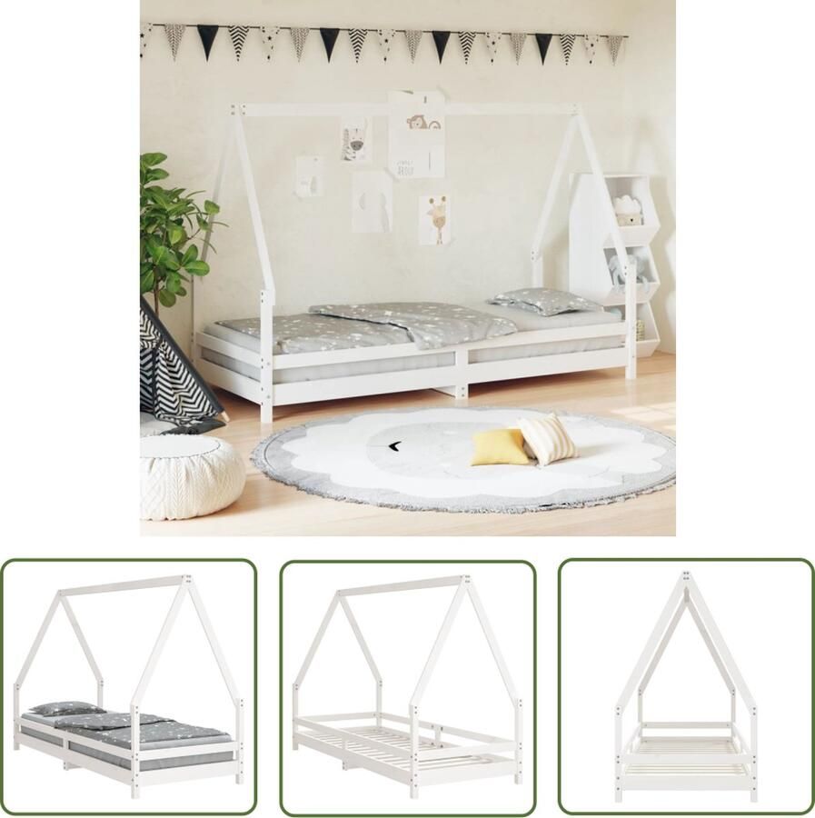 The Living Store Kinderbedframe Houten Huisje 205.5 x 95.5 x 139.5 cm Grenenhout Wit Kinderbed Houten Bed Kids Bed Kinderkamers Peuterbed