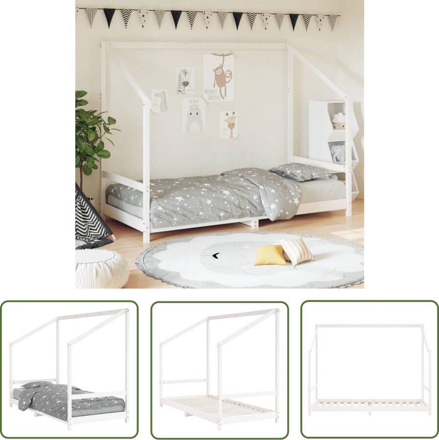 The Living Store Houten Bedframe Peuterbed 205.5 x 95.5 x 158 cm Massief grenenhout Kinderbed Houten Bed Peuterbed Kids Bed Grenenhouten Bed
