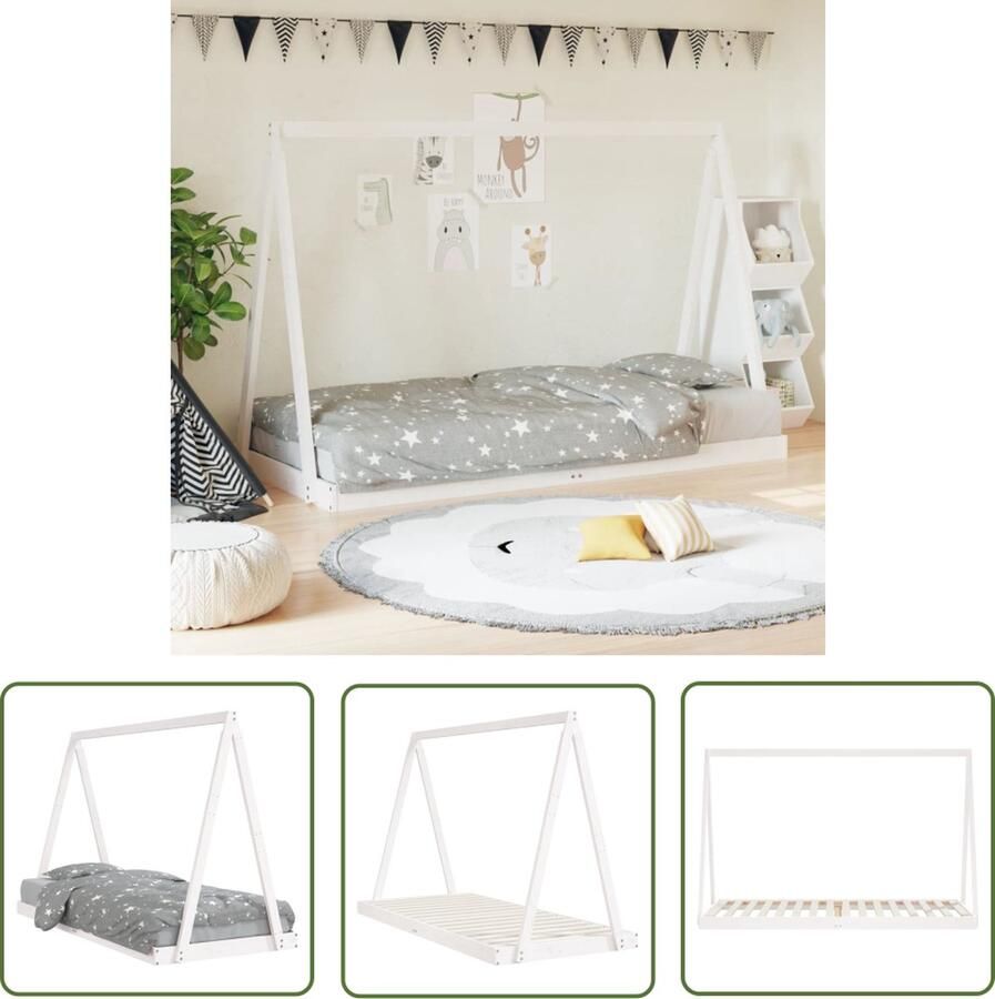 The Living Store Houten Kinderbed Tipibed Design Massief Grenenhout 209 x 94 x 134 cm Wit Kinderbed Houten Bed Tippied Design Kids Bed Grenenhouthout Bed