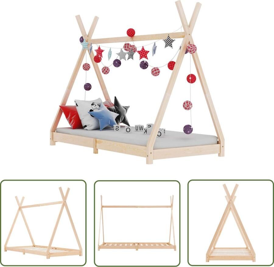The Living Store Kruisframe Bedframe Tipi Tent Design Massief Grenenhout 80 x 160 cm Kinderbed Houten Bed Tipi Bed Kids Bed Tweepersoonsbed