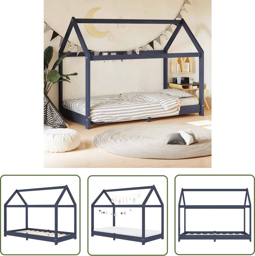 The Living Store Bedframe Boomhut Stijl 146 x 78 x 121.5 cm Massief grenenhout Geschikt voor matras 70 x 140 cm Grijs Kinderbed Houten Bed Boomhut Bed Tweepersoons Bed Kids Bed