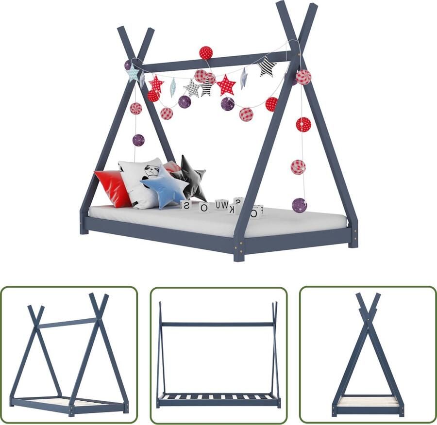 The Living Store Bedframe Tipi Grijs 148x76x136 cm (LxBxH) Massief grenenhout Geschikt voor 70x140 cm matras Kinderbed Houten Bed Tipi Bed Kids Bed Tweepersoonsbed