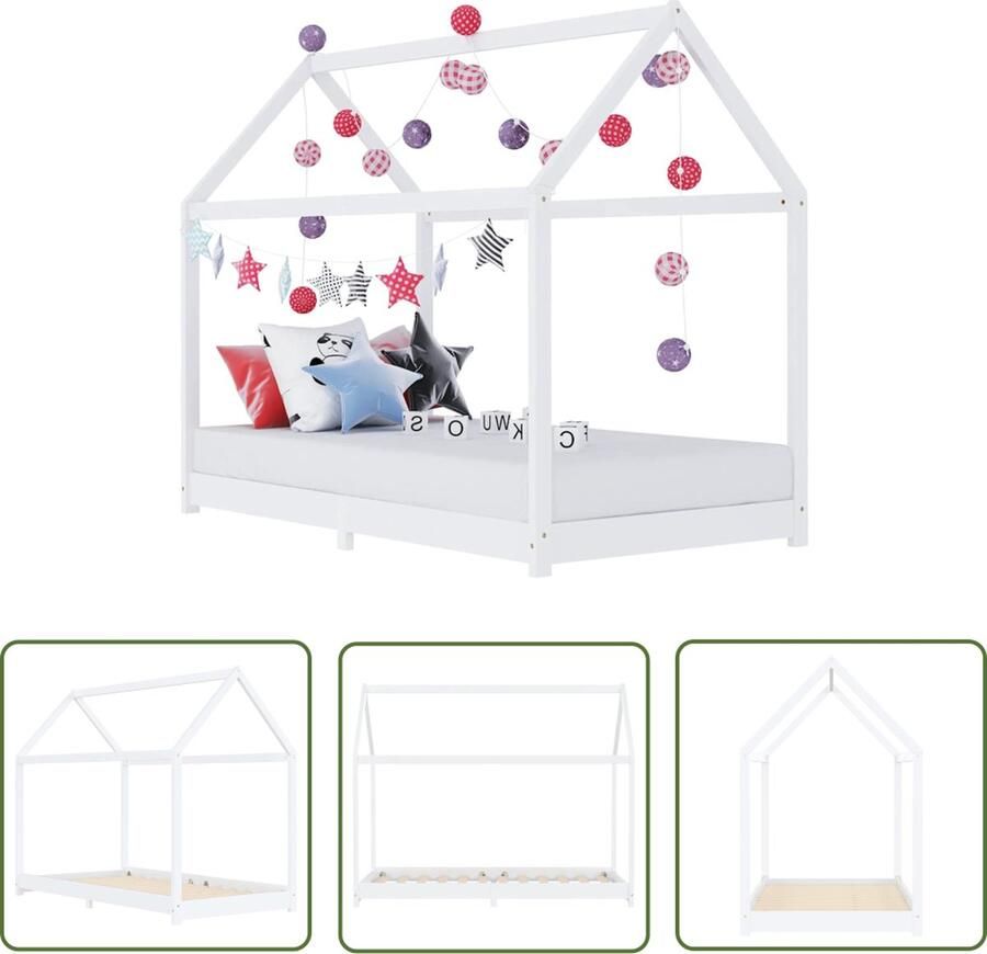 The Living Store Kinderbedframe massief grenenhout wit 90x200 cm Kinderbed Houten Bed Boomhut Bed Kids Bed Tweepersoons Bed - Foto 2