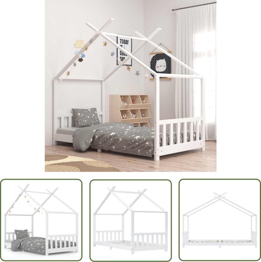 The Living Store Kinderbedframe massief grenenhout wit 90x200 cm Kinderbed Houten Bed Boomhut Bed Kids Bed Tweepersoons Bed
