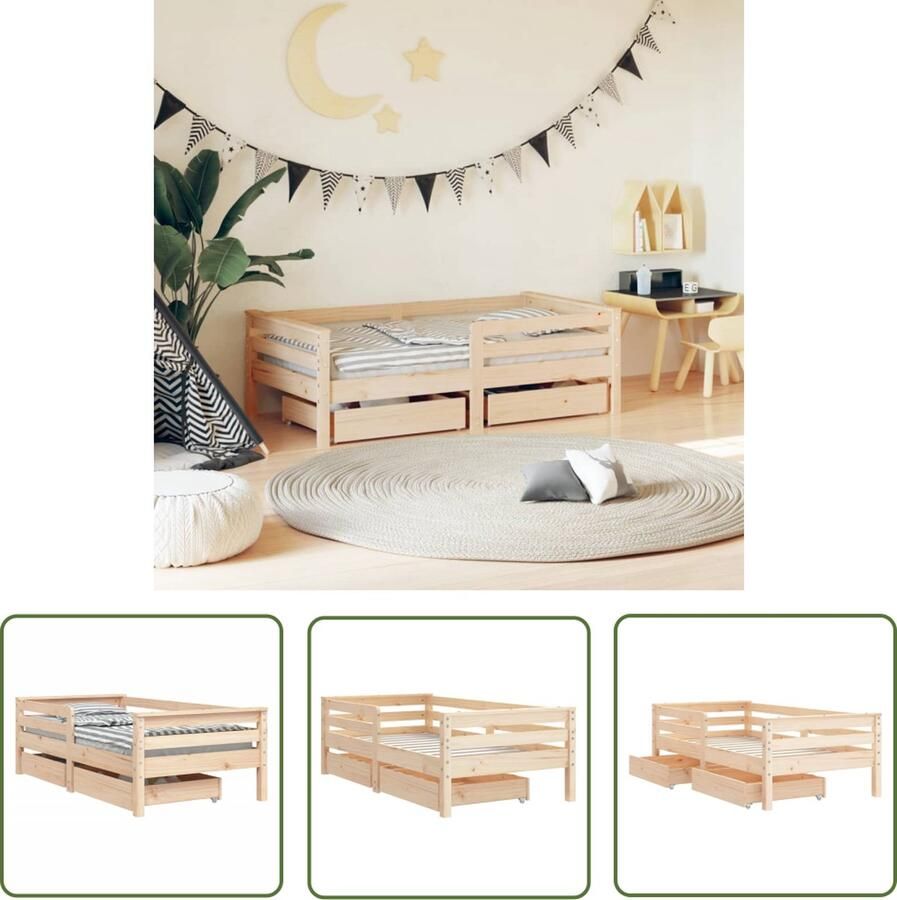 The Living Store Kinderbedframe Hout Massief grenenhout 147.5 x 76 x 46.5 cm Opberglade Kinderbed Houten Bed Kids Bed Grenenhouten Bed Peuterbed